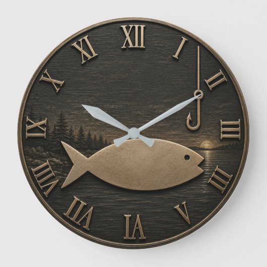Minimalist Fishing Rustic Fisherman Cabin Gift Grote Klok (Voorkant)