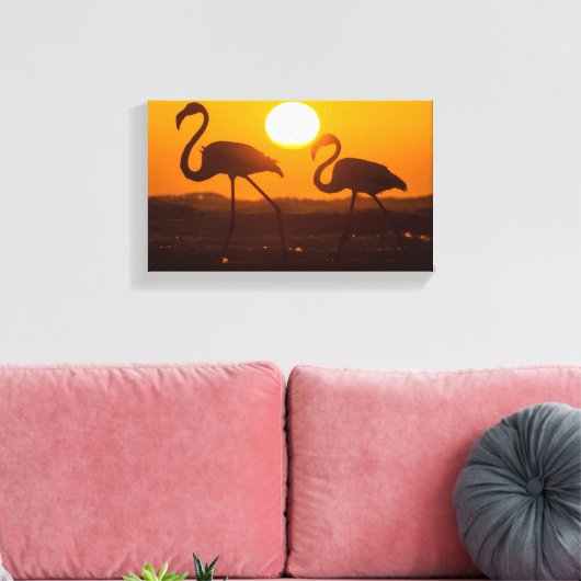 Minimalist Flamingo Silhouette Sunset  Canvas Afdruk (Insitu (Woonkamer))