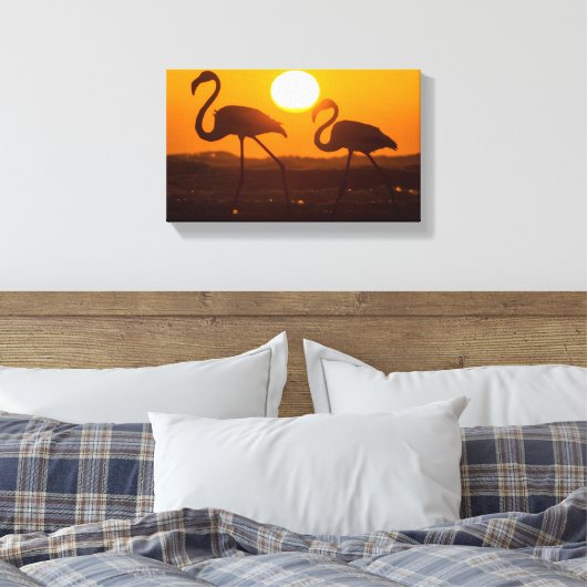 Minimalist Flamingo Silhouette Sunset  Canvas Afdruk (Insitu (Slaapkamer))