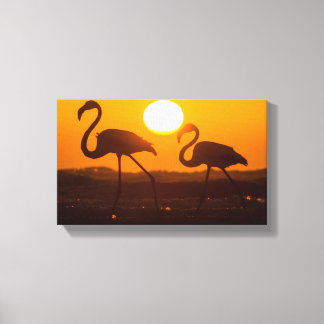 Minimalist Flamingo Silhouette Sunset Canvas Afdruk