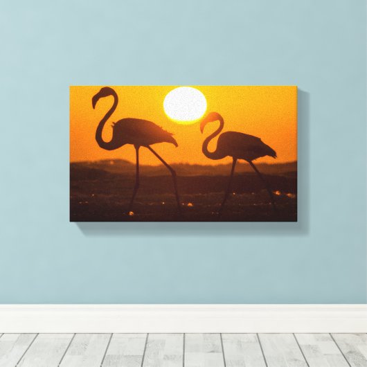 Minimalist Flamingo Silhouette Sunset  Canvas Afdruk (Insitu (Houten vloer))