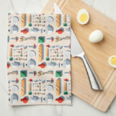 Minimalist flat vector kitchenware and baguettes theedoek (Quarter Fold)