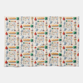 Minimalist flat vector kitchenware and baguettes theedoek