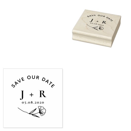 Minimalist Floral Bewaar de datum Monogram stempel (Gestempeld)