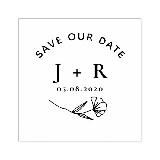 Minimalist Floral Bewaar de datum Monogram stempel (Afrduk)