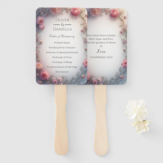 Minimalist Floral Christian Wedding Program Handwaaier (Voorkant en achterkant)