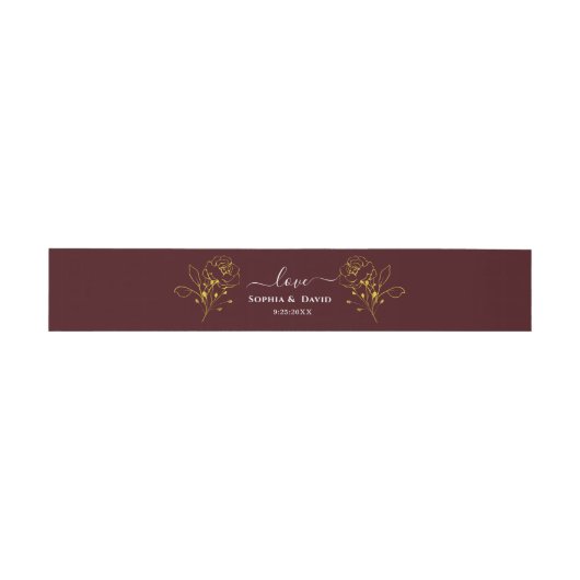 Minimalist Floral Deep Burgundy Monogram Wedding Uitnodigingen Wikkel (Vlak)