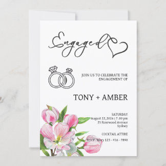 Minimalist Floral Engagement Invitation Kaart