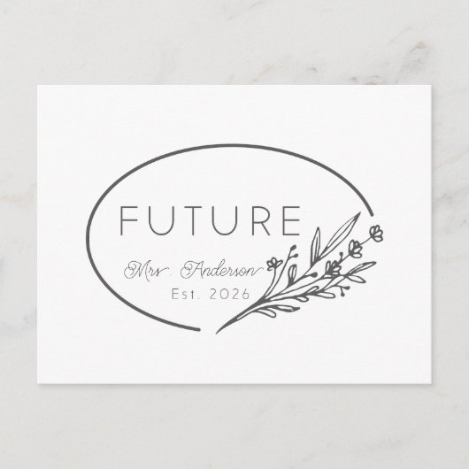 Minimalist Floral Future Mrs. Est 2026 Wedding Ann Aankondigingskaart (Voorkant)