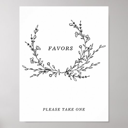 Minimalist Floral Line Art Favors Sign Poster (Voorkant)