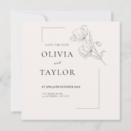 Minimalist Floral Line Art Save the Date Card 