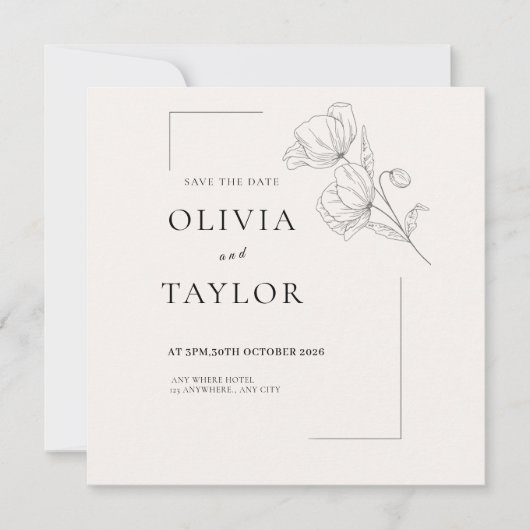 Minimalist Floral Line Art Save the Date Card (Voorkant)