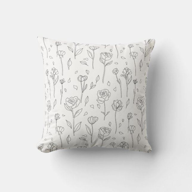 Minimalist Floral Line Art Throw Pillow Kussen (Voorkant)