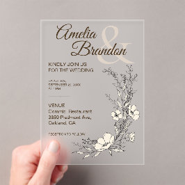 Minimalist Floral Line Art Wedding Acryl Uitnodigingen