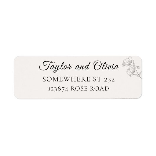 Minimalist Floral Line Art Wedding Address Label (Voorkant)