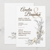 Minimalist Floral Line Art Wedding Invitation Kaart (Voorkant / Achterkant)