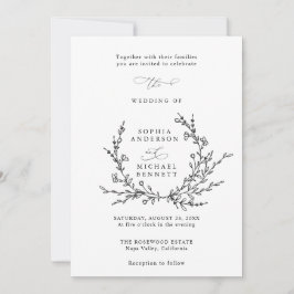 Minimalist Floral Line Art Wedding Invitation Kaart