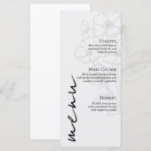 Minimalist Floral Line Art Wedding Menu Card (Voorkant / Achterkant)