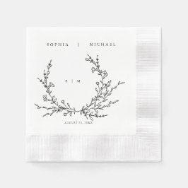 Minimalist Floral Line Art Wedding Napkins Servet