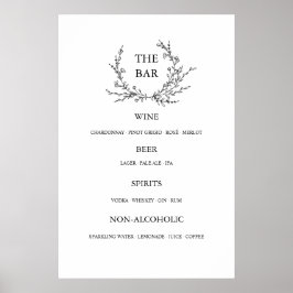 Minimalist Floral Line Art Wedding Open Bar Menu Poster