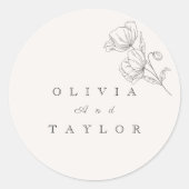 Minimalist Floral Line Art Wedding  Ronde Sticker (Voorkant)