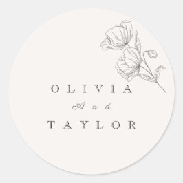 Minimalist Floral Line Art Wedding  Ronde Sticker
