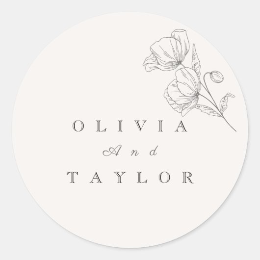 Minimalist Floral Line Art Wedding Ronde Sticker (Voorkant)