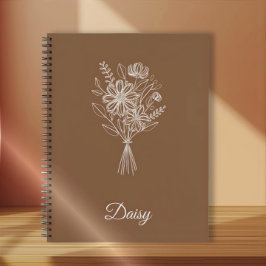 Minimalist Floral Notebook – Personalized Name  Notitieboek