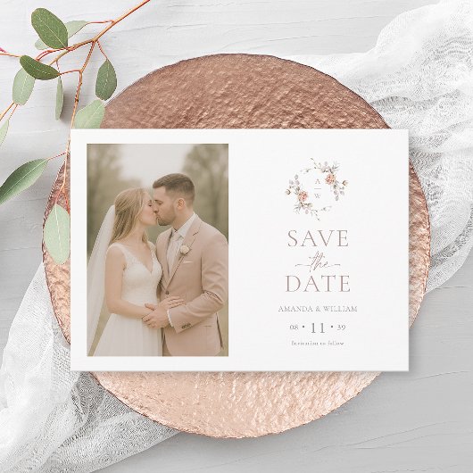 Minimalist Floral Save the Date Photo Card Kaart