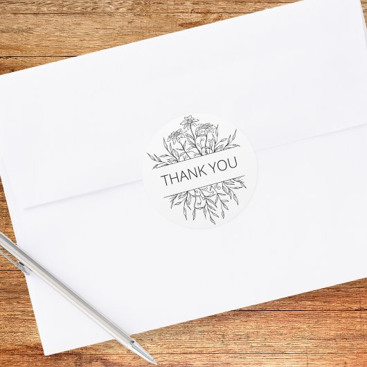 Minimalist Floral Thank You  Ronde Sticker