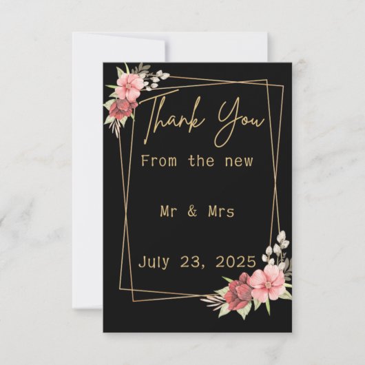 Minimalist Floral Wedding | Black & White Elegant  Bedankkaart (Voorkant)