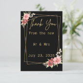 Minimalist Floral Wedding | Black & White Elegant  Bedankkaart (Staand voorkant)