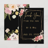 Minimalist Floral Wedding | Black & White Elegant  Bedankkaart (Voorkant / Achterkant)