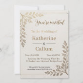 Minimalist Floral Wedding Design with Gold Leaf Kaart (Voorkant)