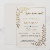 Minimalist Floral Wedding Design with Gold Leaf Kaart (Voorkant / Achterkant)