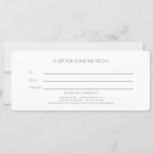 Minimalist Floral White Salon Gift Certificates (Achterkant)