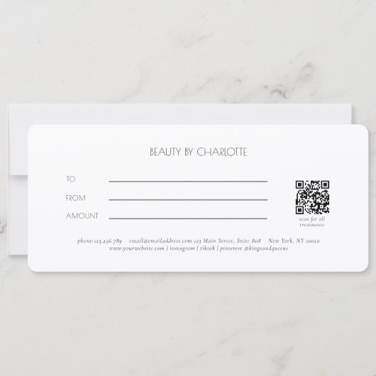 Minimalist Floral White Salon QR Code Gift Card (Achterkant)