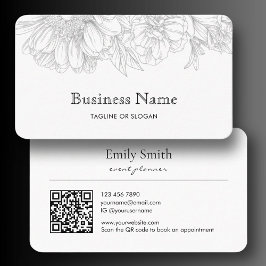 Minimalist Flower Line Art Business Name QRCode Visitekaartje
