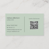 Minimalist Foliage on Sage Green with QR Code  Visitekaartje (Achterkant)