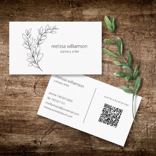 Minimalist Foliage with QR Code  Visitekaartje