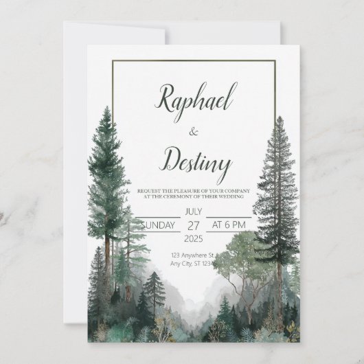 Minimalist Forest Wedding Invitation Woodland Kaart (Voorkant)