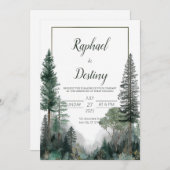 Minimalist Forest Wedding Invitation Woodland Kaart (Voorkant / Achterkant)