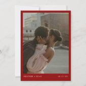Minimalist Formal Red Wedding Photo Save The Date (Achterkant)