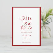 Minimalist Formal Red Wedding Photo Save The Date (Staand voorkant)