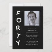 Minimalist Forty Black + White 40th Birthday Party Kaart (Voorkant)