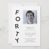 Minimalist Forty Black + White 40th Birthday Party Kaart (Voorkant)
