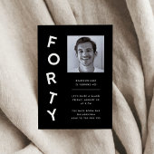 Minimalist Forty Black + White 40th Birthday Party Kaart