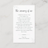 Minimalist Funeral Memorial Prayer Card Visitekaartje (Achterkant)