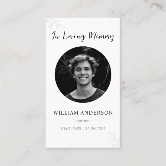 Minimalist Funeral Memorial Prayer Card Visitekaartje (Voorkant)