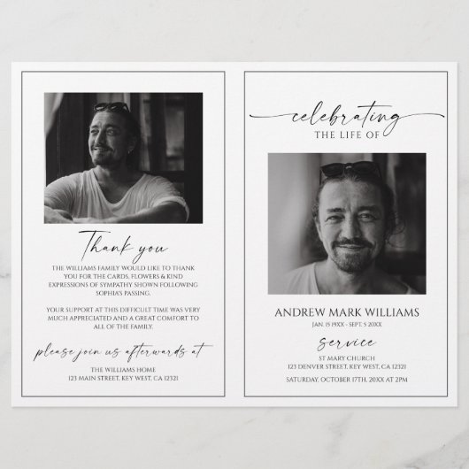 Minimalist Funeral Order of Service Folded Program (Voorkant)